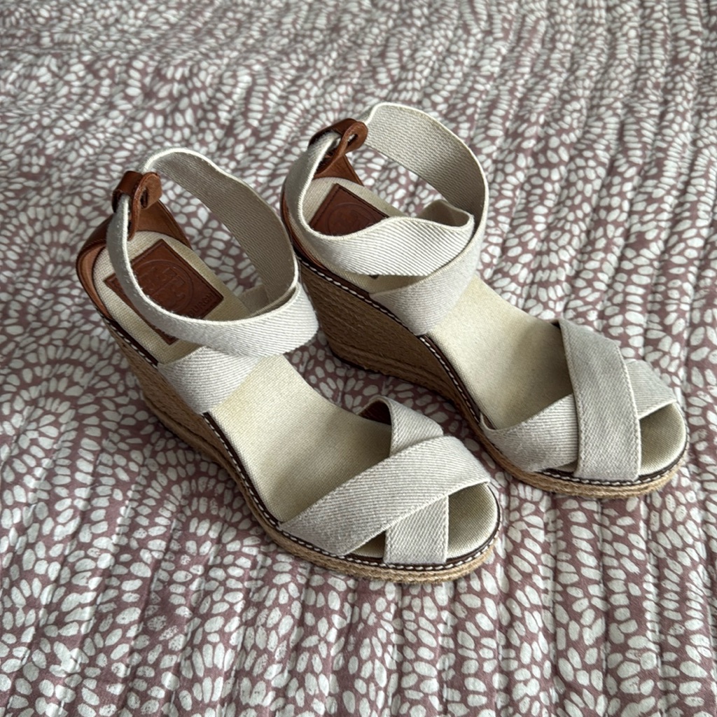 Tory Burch Brown Tan Espadrille Wedge Size 8
